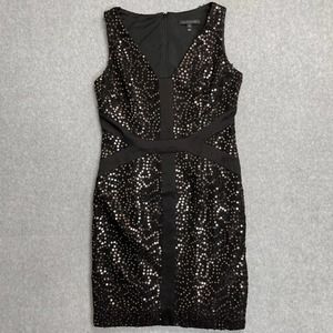 David Meister Gold Sequin Dress Womens 6 Black Sheath Cocktail Party Sleeveless